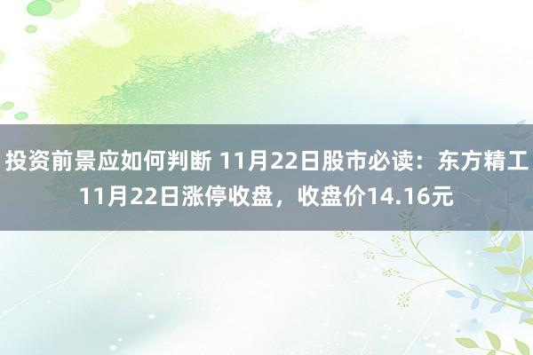 投资前景应如何判断 11月22日股市必读：东方精工11月22日涨停收盘，收盘价14.16元