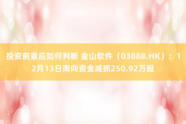 投资前景应如何判断 金山软件（03888.HK）：12月13日南向资金减抓250.92万股