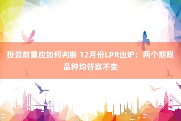 投资前景应如何判断 12月份LPR出炉：两个期限品种均督察不变