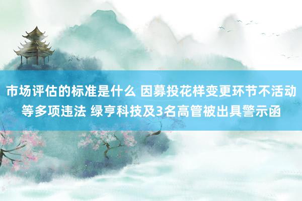 市场评估的标准是什么 因募投花样变更环节不活动等多项违法 绿亨科技及3名高管被出具警示函