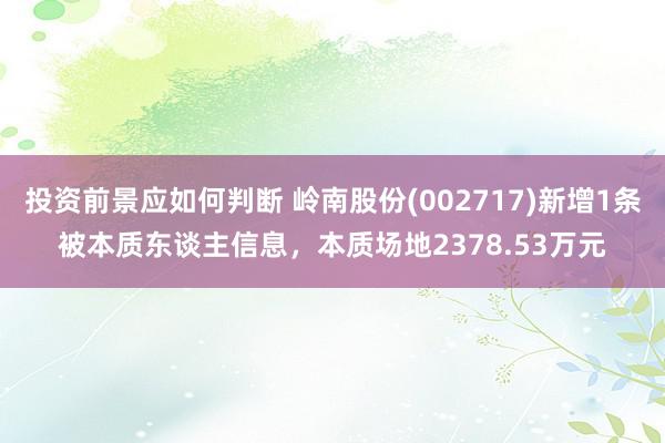 投资前景应如何判断 岭南股份(002717)新增1条被本质东谈主信息，本质场地2378.53万元