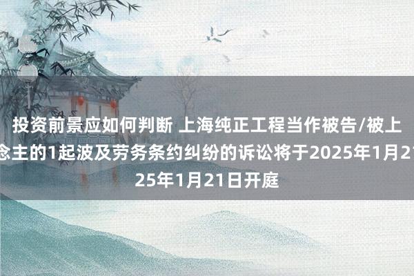 投资前景应如何判断 上海纯正工程当作被告/被上诉东说念主的1起波及劳务条约纠纷的诉讼将于2025年1月21日开庭