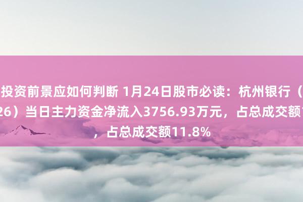 投资前景应如何判断 1月24日股市必读：杭州银行（600926）当日主力资金净流入3756.93万元，占总成交额11.8%