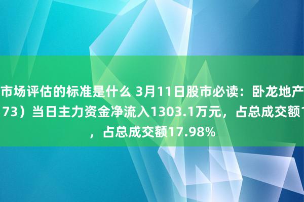 市场评估的标准是什么 3月11日股市必读：卧龙地产（600173）当日主力资金净流入1303.1万元，占总成交额17.98%